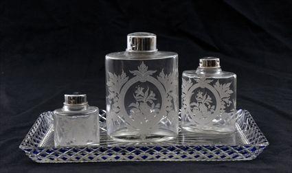 Appraisal: Set of Three Acid-Stamped Glass Scent Bottles Together with a