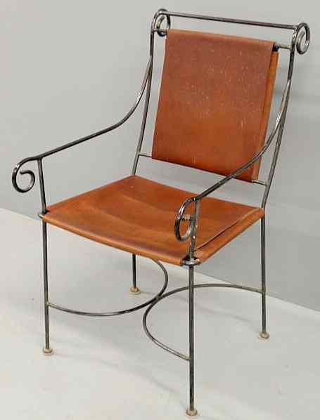 Appraisal: Contemporary iron and leather chair h x w x d