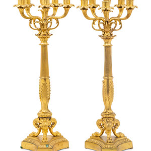 Appraisal: A Pair of Louis XVI Style Gilt Bronze Six-Light Candelabra