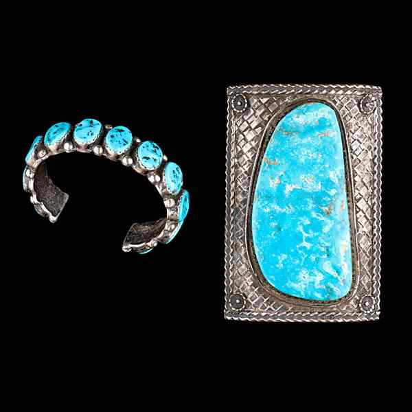 Appraisal: Edward Beyuka Zuni Turquoise and Silver Bracelet and Ketoh lot