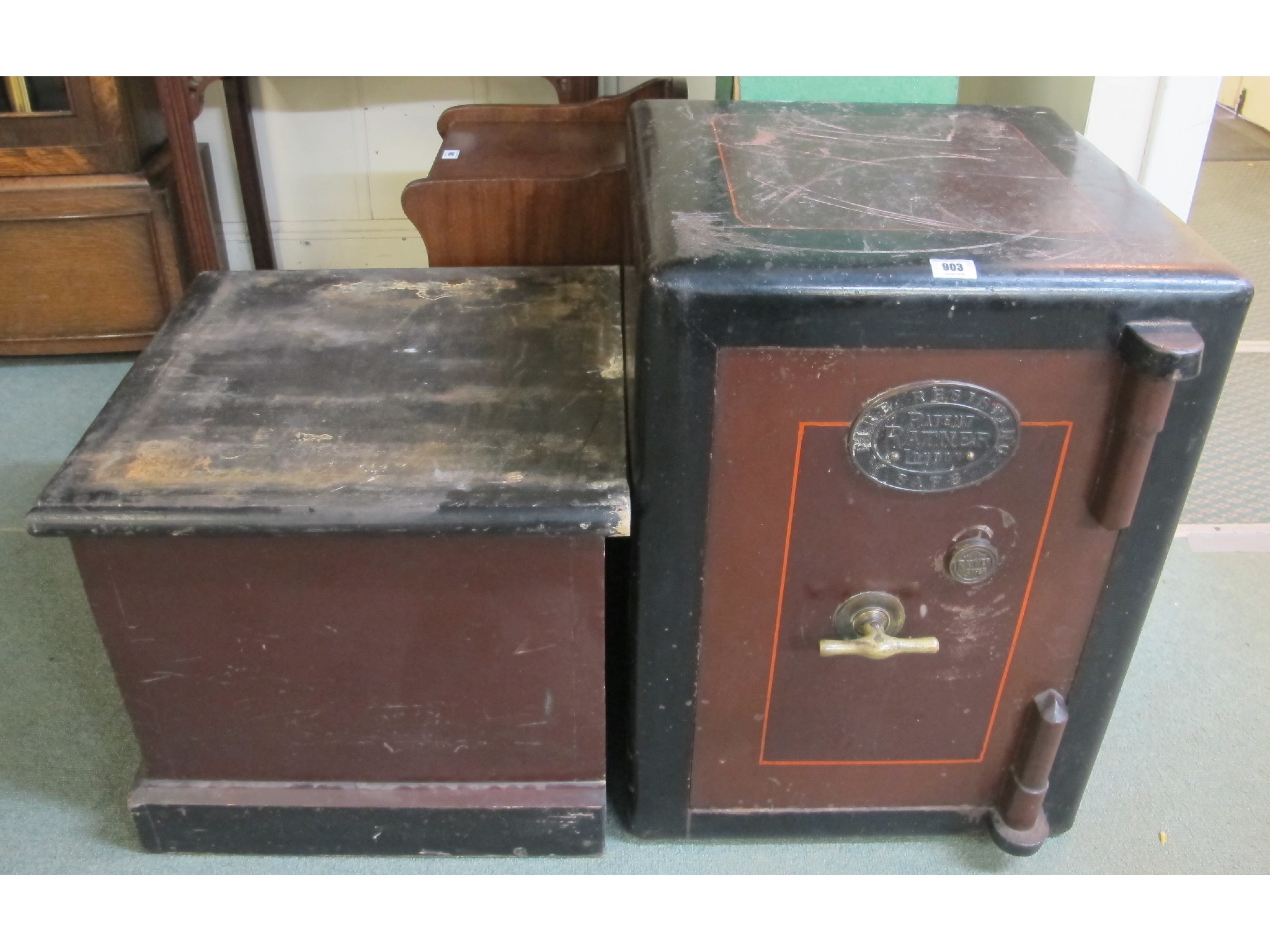 Appraisal: A Ratner fire proof safe and wooden base very heavy