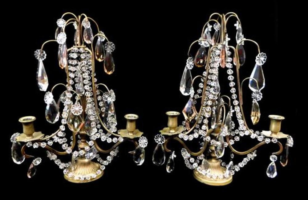 Appraisal: Pair th C French girandole candle lamps draped cut crystal