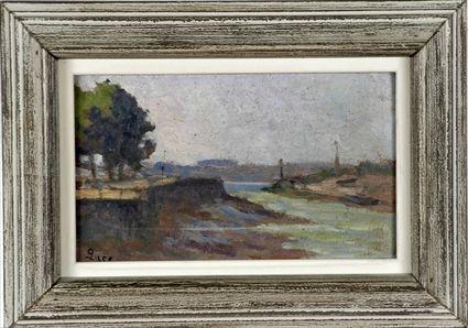 Appraisal: th C School Landscape Oil on board signed Luce lower