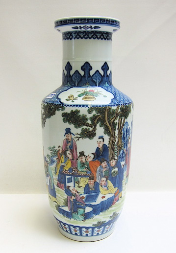 Appraisal: CHINESE PAINTED PORCELAIN VASE a Rouleau shaped vessel the exterior