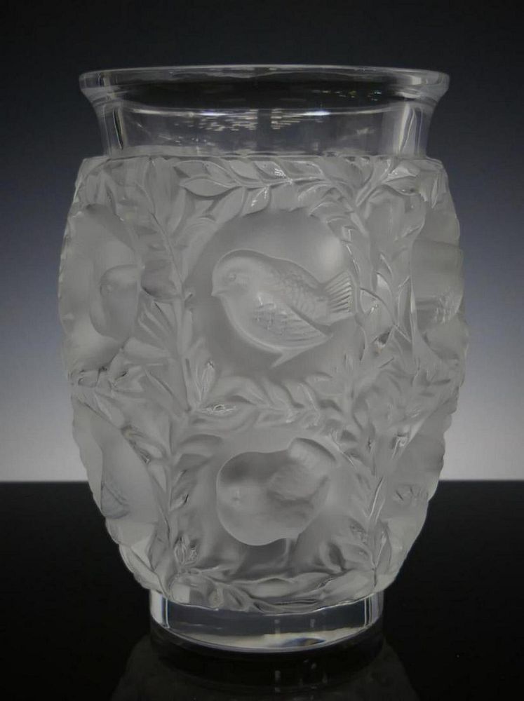 Appraisal: LALIQUE BAGATELLE VASE FROSTED WITH SPARROWS Measures about tall signed