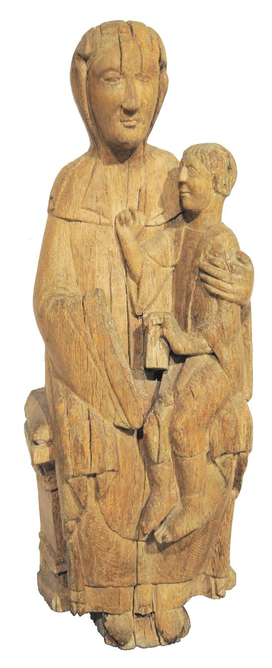 Appraisal: Carved wooden figure of the Virgin and child Continental probably