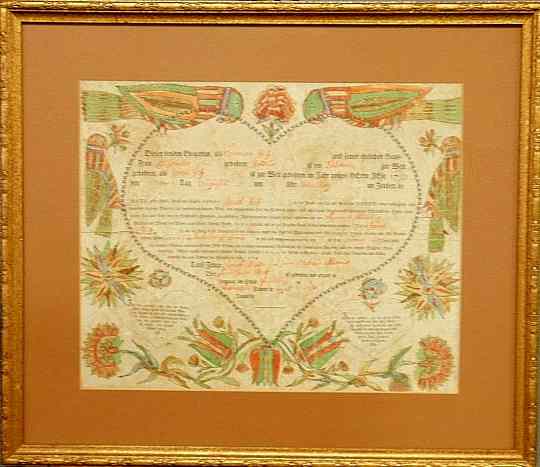 Appraisal: Pennsylvania German Taufschein dated with printed heart and hand-drawn and