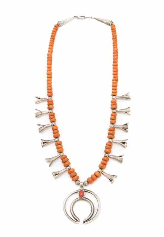 Appraisal: A Santo Domingo Squash Blossom Necklace silver wire naja with