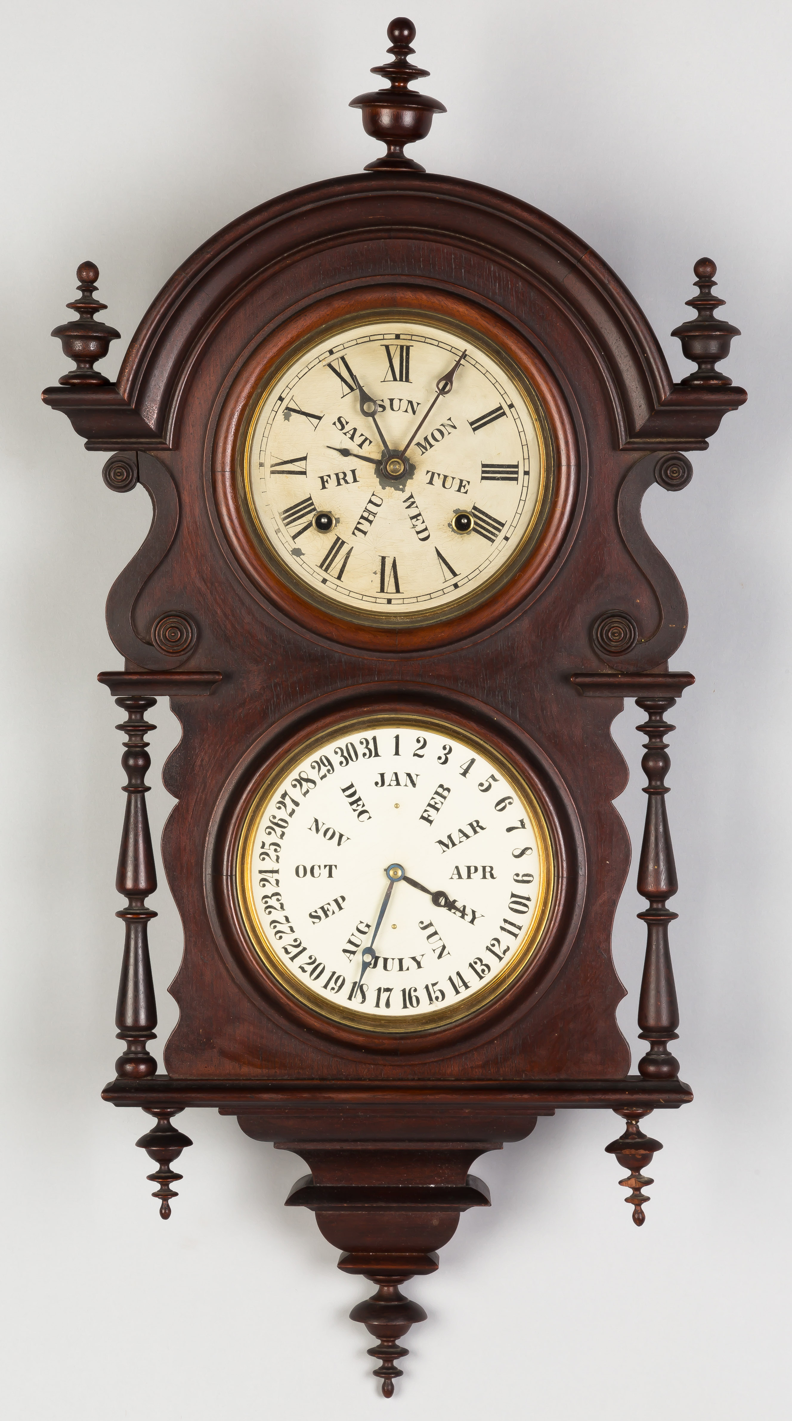 Appraisal: Welch Spring Co Victorian Hanging Calendar Clock Walnut case original