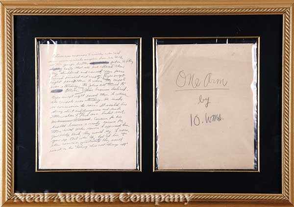 Appraisal: Autograph Manuscript Signed of Tennessee Williams American - One Arm