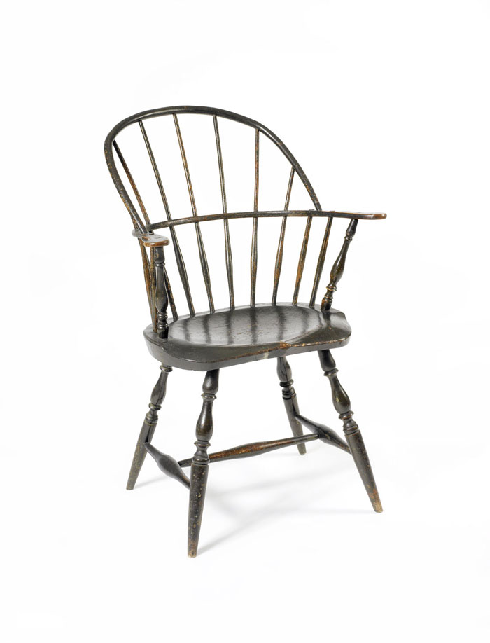 Appraisal: SACK-BACK WINDSOR ARMCHAIR IN GREEN PAINT ATTRIBUTED TO ELIJAH TRACY