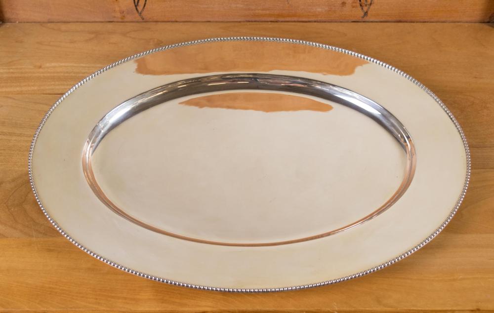 Appraisal: SHREVE CO STERLING SILVER OVAL SERVING TRAY accented with beaded