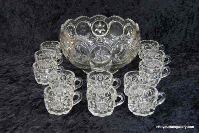 Appraisal: Vintage Pressed Glass Punch Bowl Cup SetFrom the 's to