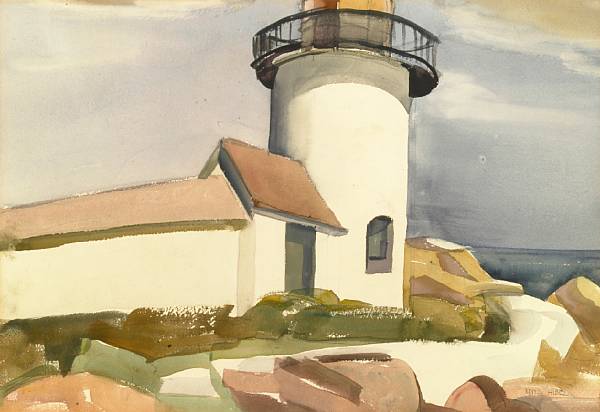 Appraisal: Edna Hibel American born Lighthouse Man standing by a Car