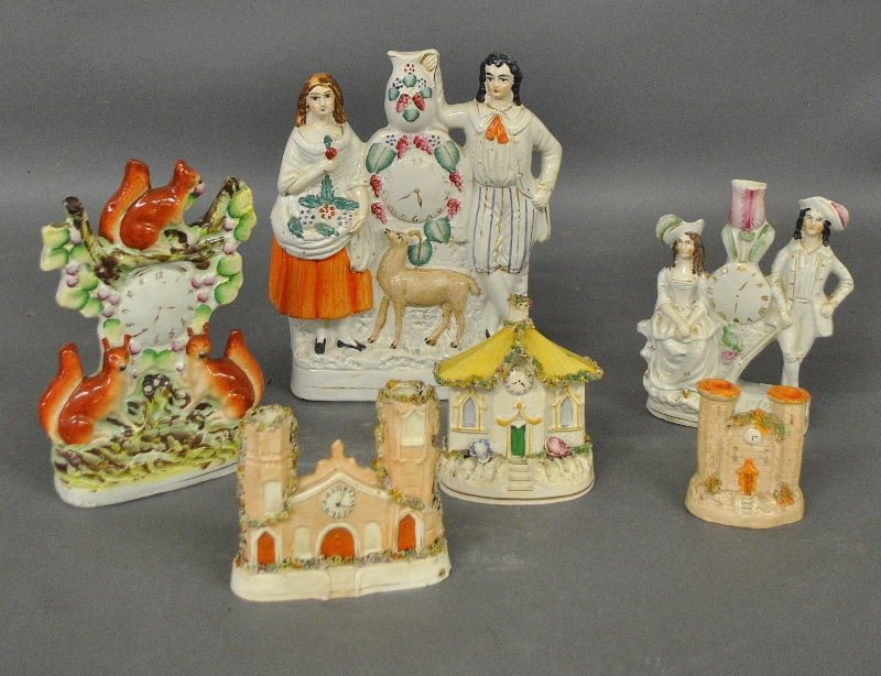 Appraisal: - Three Staffordshire figural groups c tallest hx w and