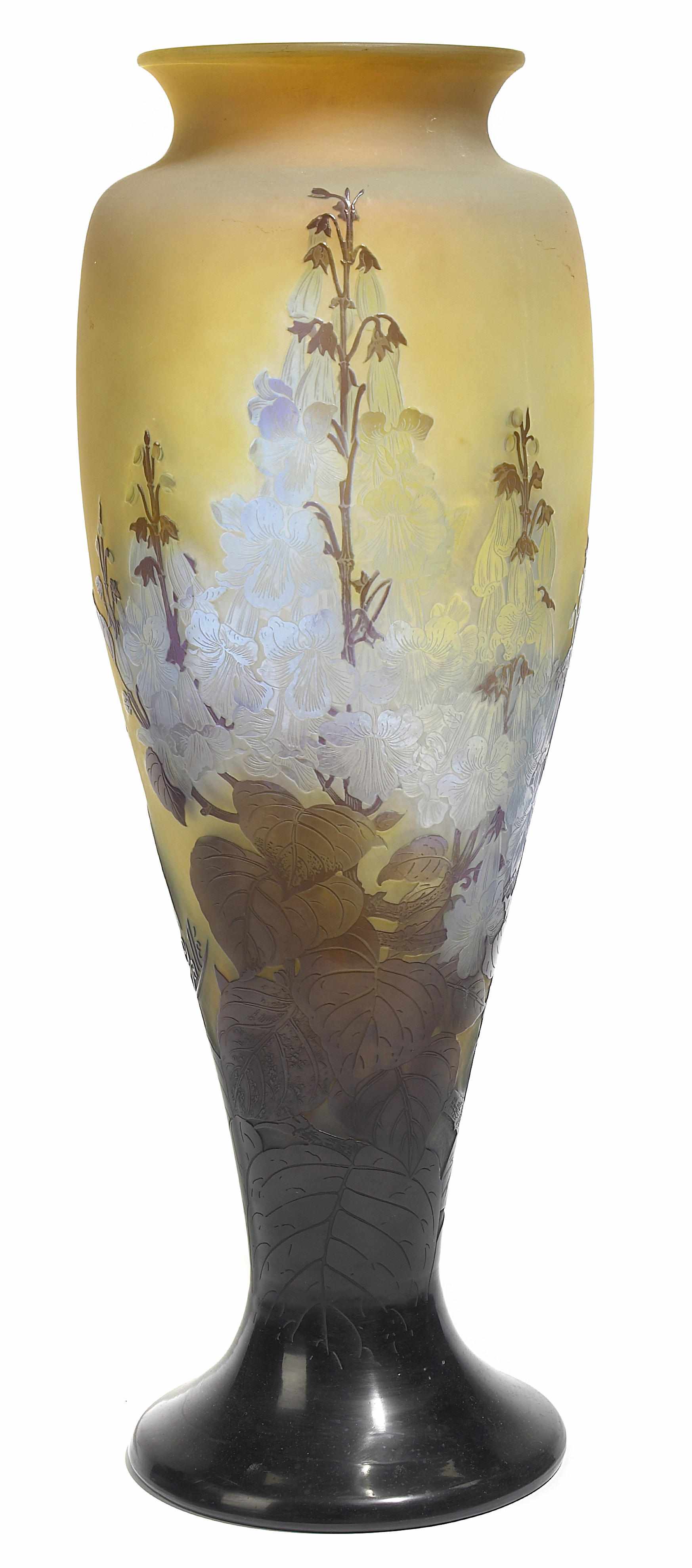 Appraisal: A large Gall cameo glass Delphinium vase circa signed Gall