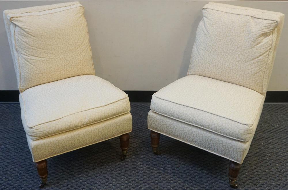 Appraisal: Pair Victorian Style Walnut and Beige Upholstered Side Chairs