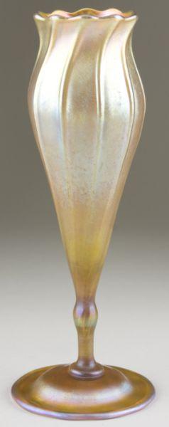 Appraisal: Signed Tiffany Favrile Bud Vase iridescent gold with swirled ridges