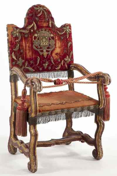 Appraisal: Italian Arm Chair th century open arm chair with red