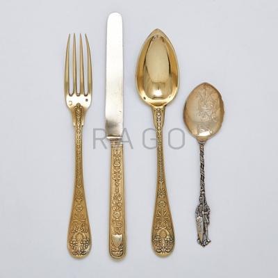 Appraisal: ORNAMENTAL FRENCH SILVER FLATWARE Eighteen piece service for six first