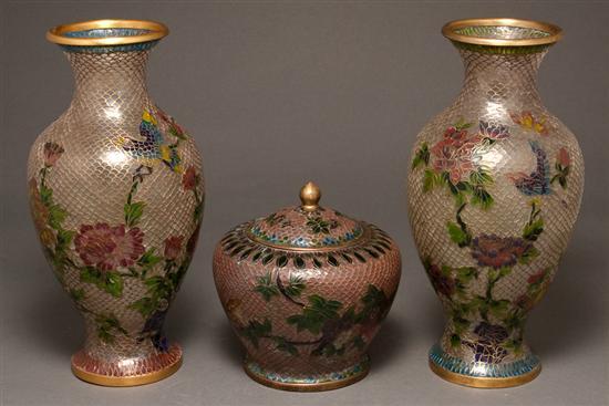 Appraisal: Pair of Chinese Plique a Jour enamel baluster vases and