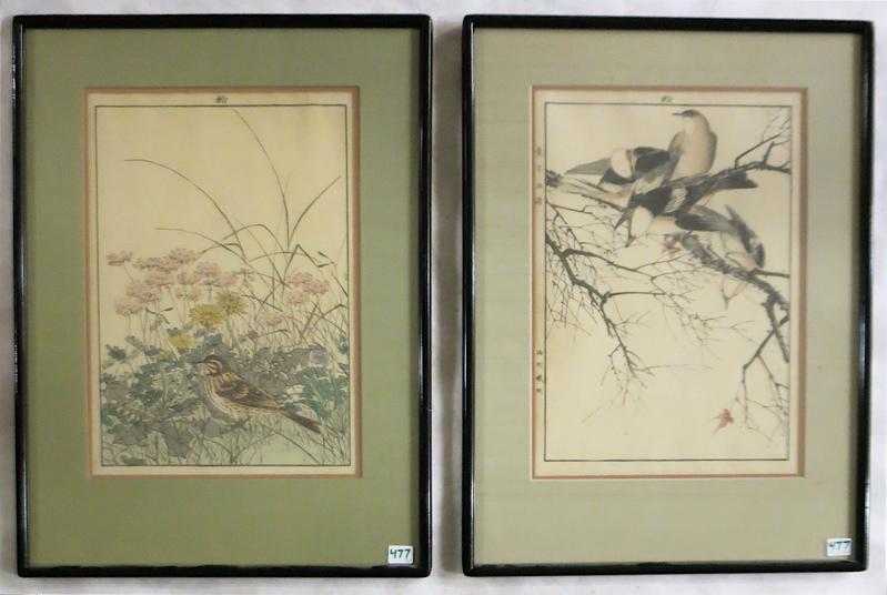 Appraisal: KEINEN IMAO TWO WOODCUTS Japanese - Birds Oban size each