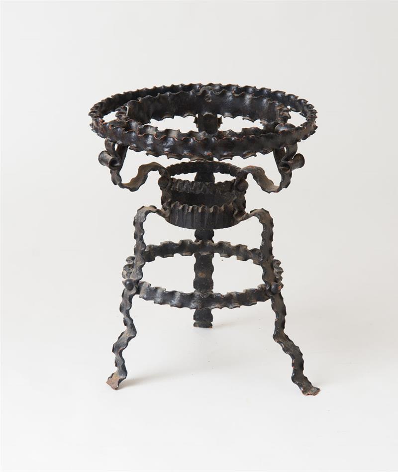 Appraisal: PAINTED WROUGHT-IRON TRIPOD TABLE BASE x in diam Estimate -