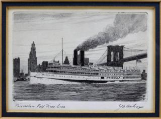 Appraisal: Fall River Line Steamer Priscilla Pencil Drawing MASSACHUSETTS LATE TH-EARLY