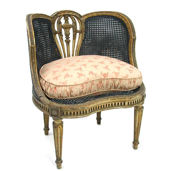 Appraisal: A painted upholstered and caned armchair th Century height in