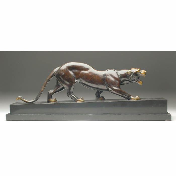 Appraisal: R Rochard sculpture bronze panther in stalking pose mounted on