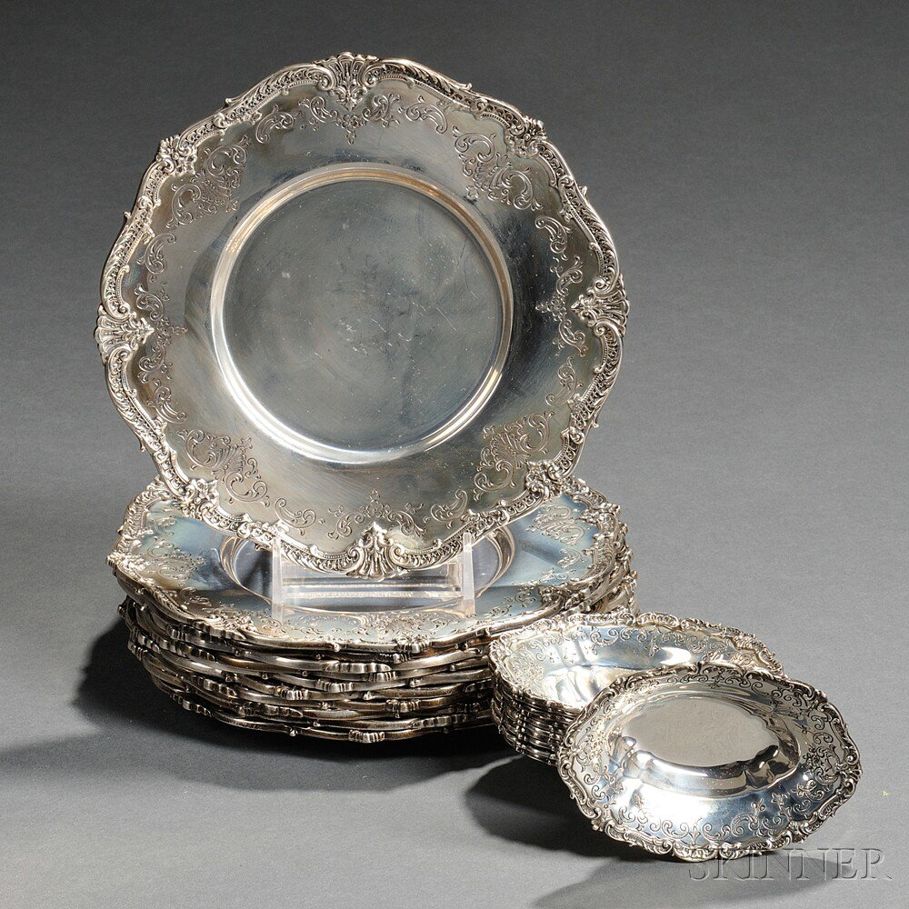 Appraisal: Eleven Graff Washbourne Dunn Sterling Silver Dessert Plates and Nut