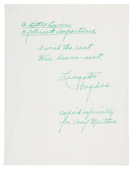 Appraisal: HUGHES LANGSTON Autograph Quotation Signed and Inscribed in green ink