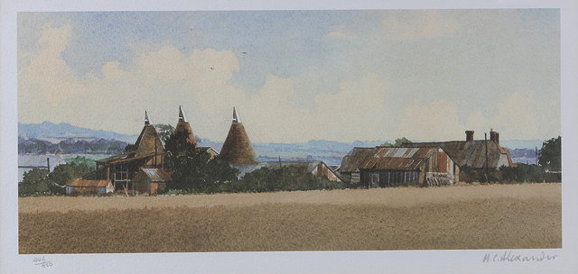 Appraisal: AFTER M C ALEXANDERField with oast houses colour print pencil