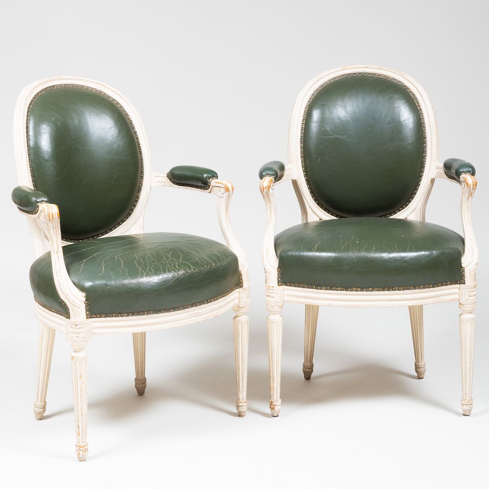 Appraisal: Pair of Louis XV XVI Style White Painted Fauteuils en