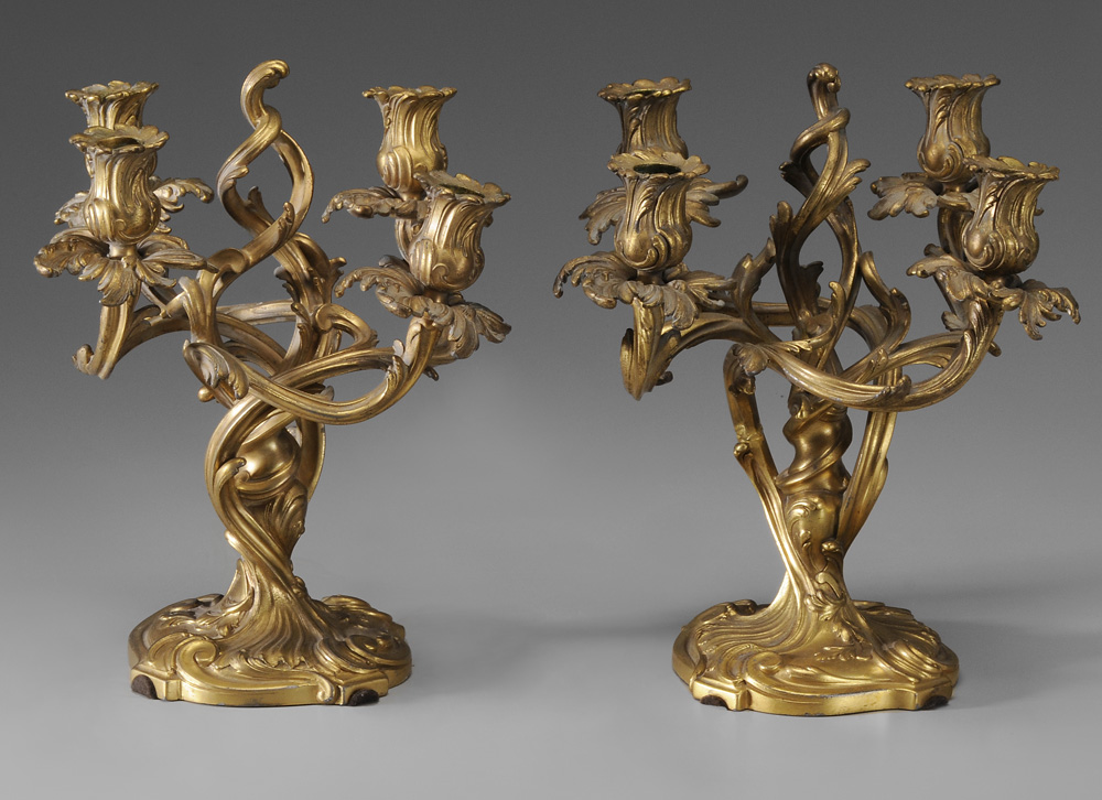 Appraisal: Pair Louis XV Style Gilt Bronze Candelabra French late th