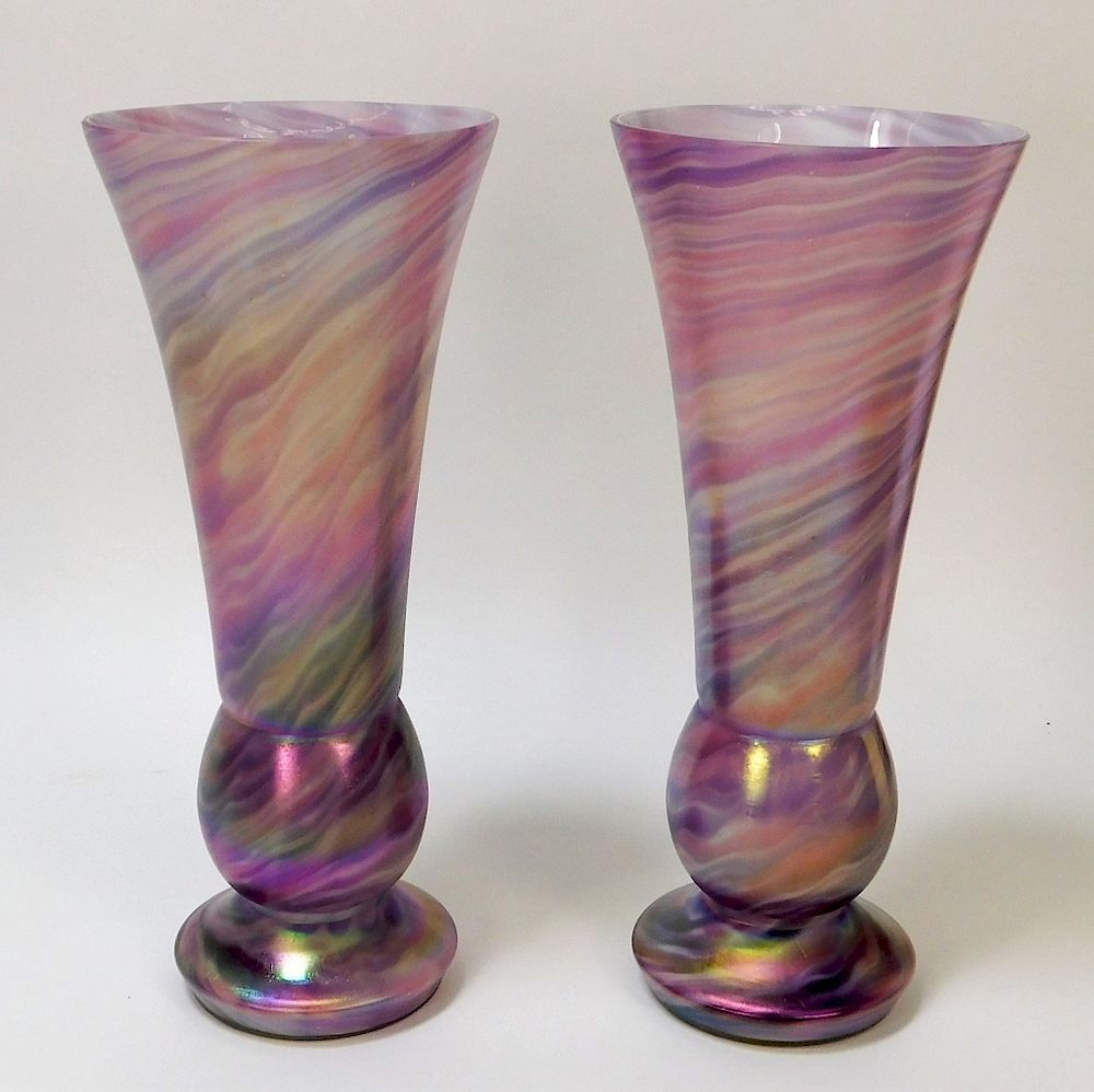 Appraisal: PR Welz Purple and Pink Bohemian Art Glass Vases Bohemia