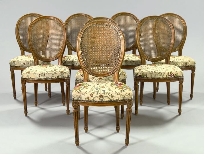 Appraisal: Suite of Eight Louis XVI-Style Beechwood Dining Chairs each with