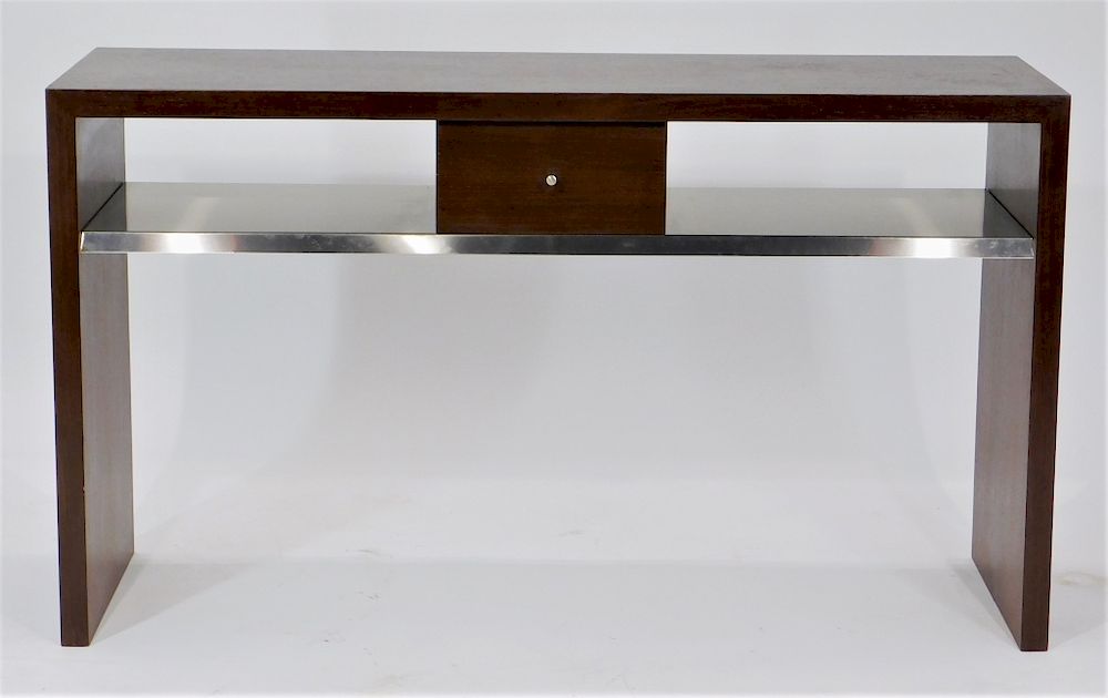 Appraisal: Wood and Stainless Steel Desk table United States Contemporary Rectangular