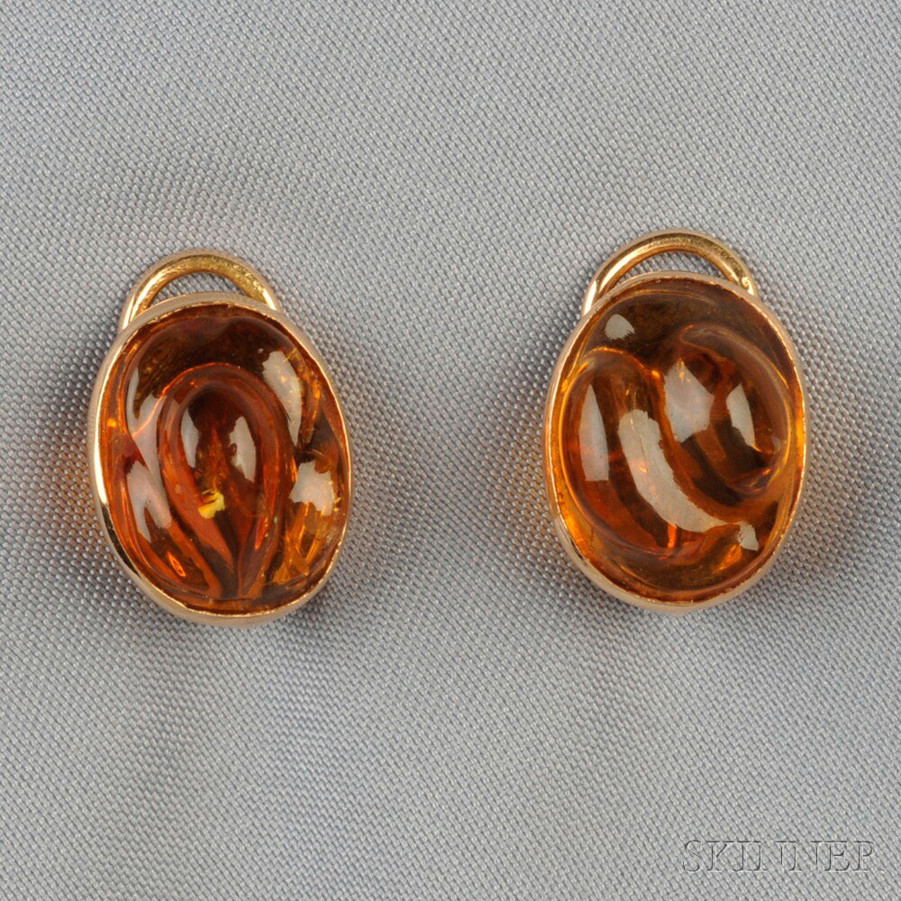 Appraisal: kt Gold and Citrine Earclips Burle Marx each bezel-set with