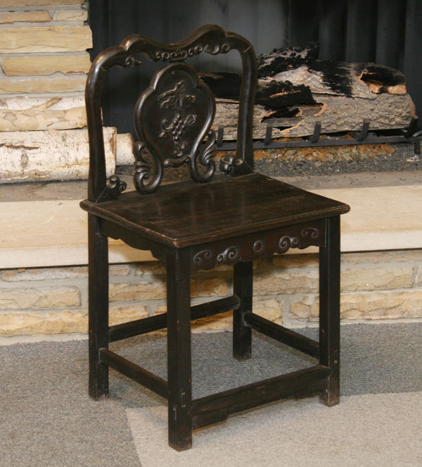 Appraisal: Chinese plank bottom chair floral carved back mortise and tenon