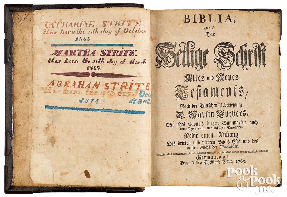 Appraisal: Christoph Saur Germantown Bible Christoph Saur Germantown Bible with colorful