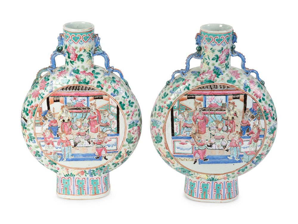 Appraisal: A Pair of Chinese Export Famille Rose Moon Flasks Height