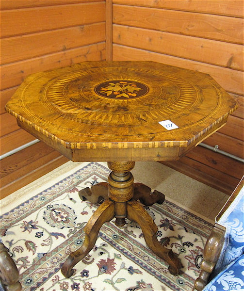 Appraisal: OCTAGONAL INLAID WALNUT CENTER TABLE German th century the top