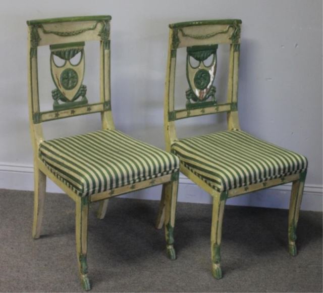 Appraisal: Antique Pair of Paint Decorated Side Chairs French or Baltic