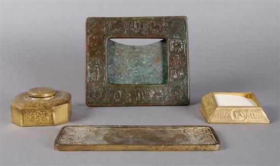 Appraisal: A Tiffany Studios Partial Bronze Desk Set Zodiac Width of