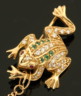 Appraisal: DIAMOND AND EMERALD AND RUBY SET FROG BROOCH IN CT