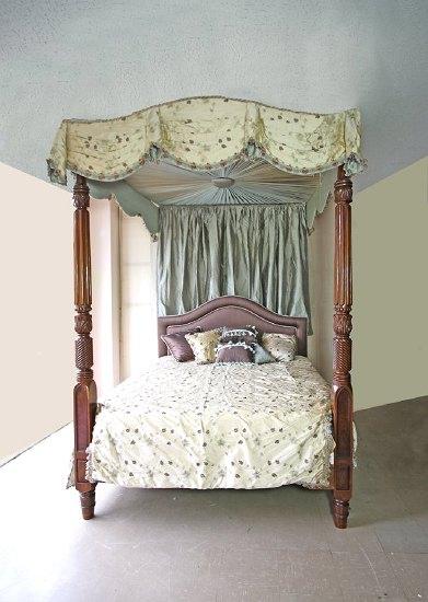 Appraisal: A William IV mahogany four poster bed with carved and