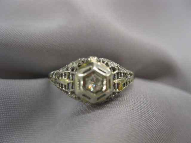 Appraisal: Diamond Ring small diamond in antique k white gold filagree