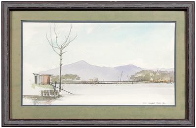 Appraisal: Chris Campbell Clause watercolor Kenyan th century lake with distant