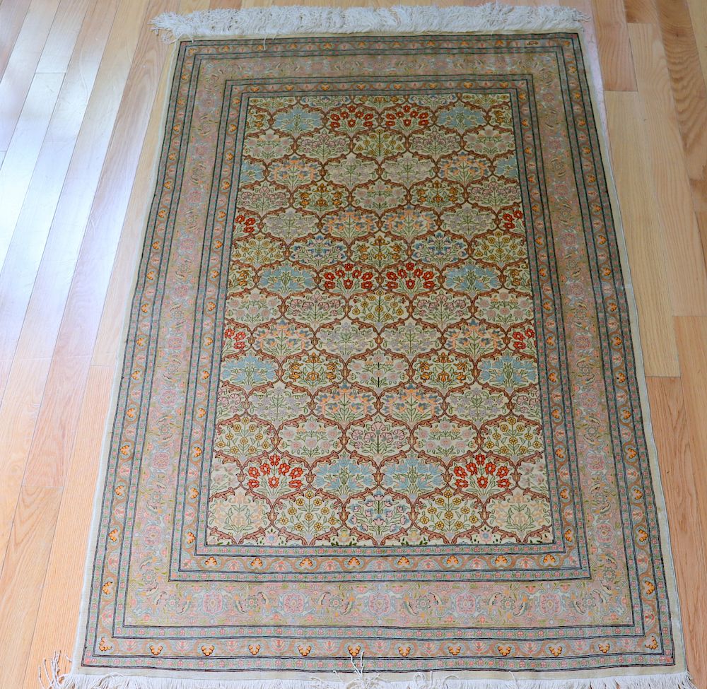 Appraisal: Vintage And Fine Quality Silk Carpet A beautiful carpet with